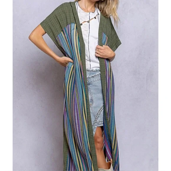 ◾️POL Striped Multicolour Bohemian Kimono - Picture 4 of 15
